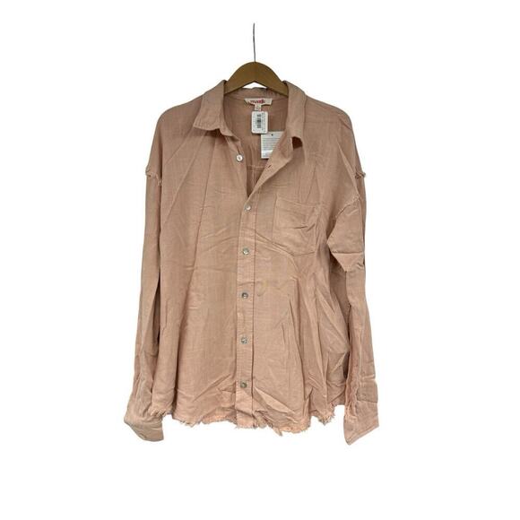 Mazik Tops - Mazik Boutique Button Up Pink Shirt Raw Hem Linen Blend Womens Large New